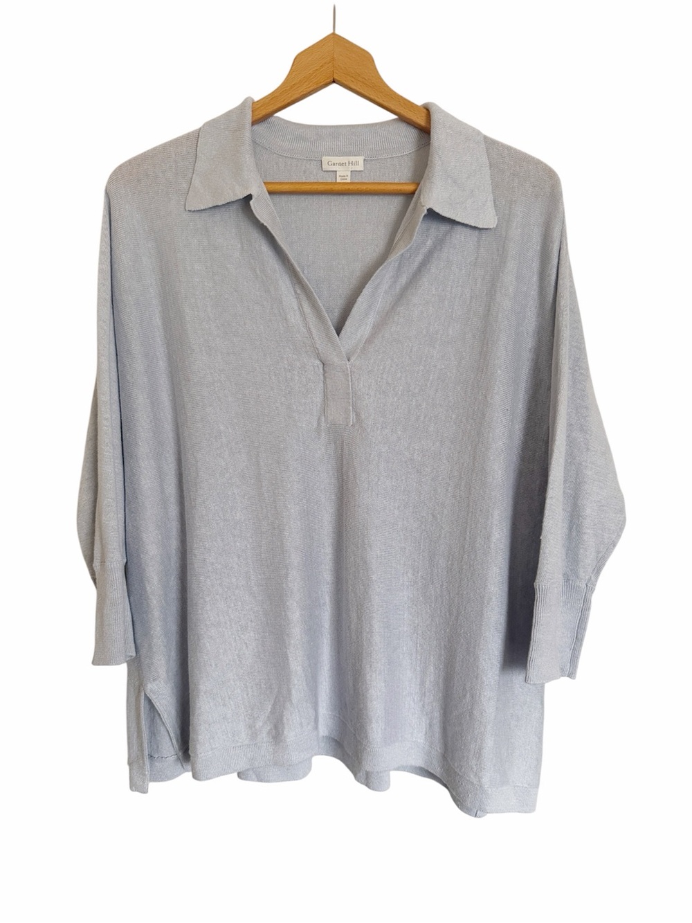 Garnet Hill Arden Linen Pale Blue Oversized Polo Lagenlook Sweater size M